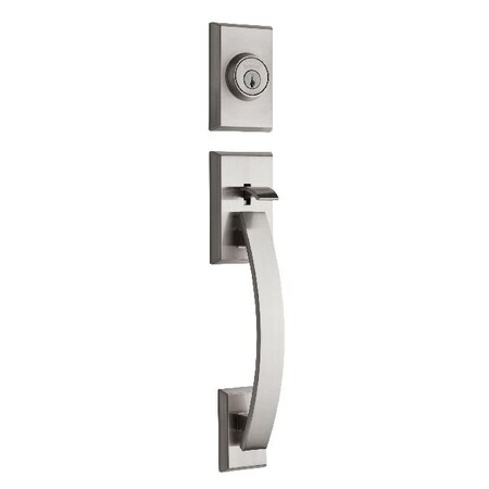 Kwikset Tavaris Single Cylinder Exterior Handleset with RCAL Latch and RCS Strike Satin Nickel Finish 800TVHLIP-15S.STRKP